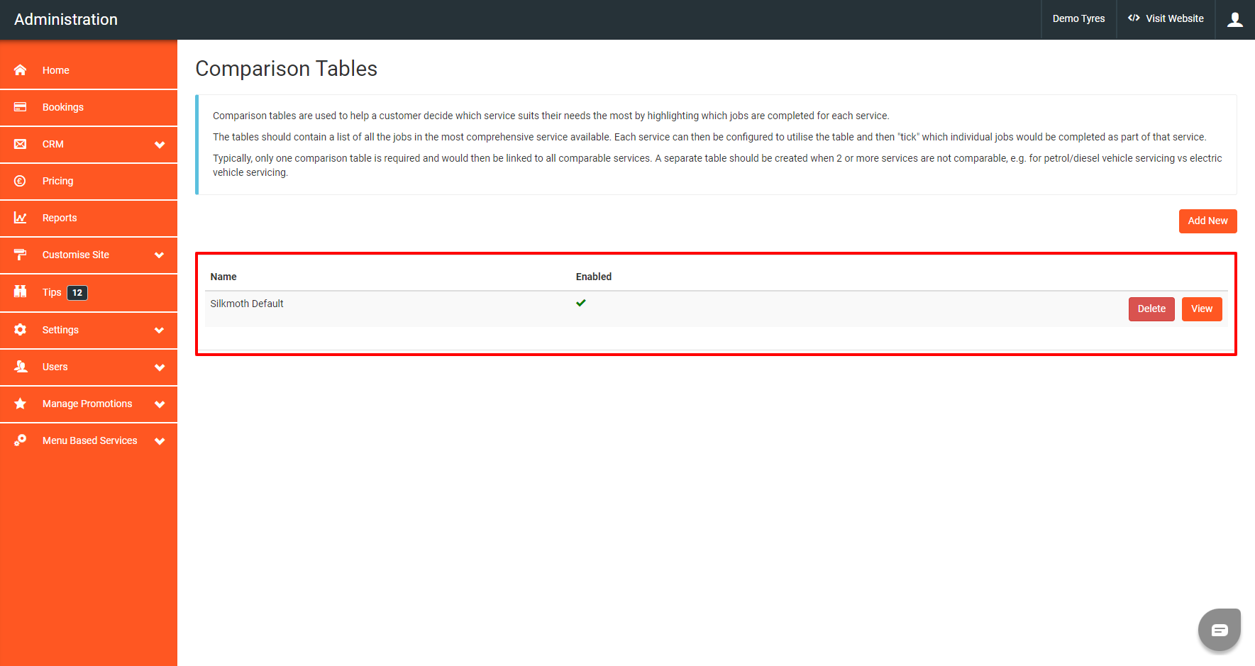 Setting Up Comparison Table Image 2